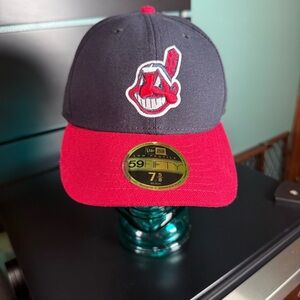 New Era Dark Cleveland Indians Fitted Blue and Red Cap